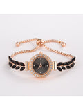 Shein - New Fashion Casual Women's Bracelet Watch With Cute Round Dial & Rhinestone Crystal, Leaf & Feather Strap, Alloy Quartz Wristwatch Gift