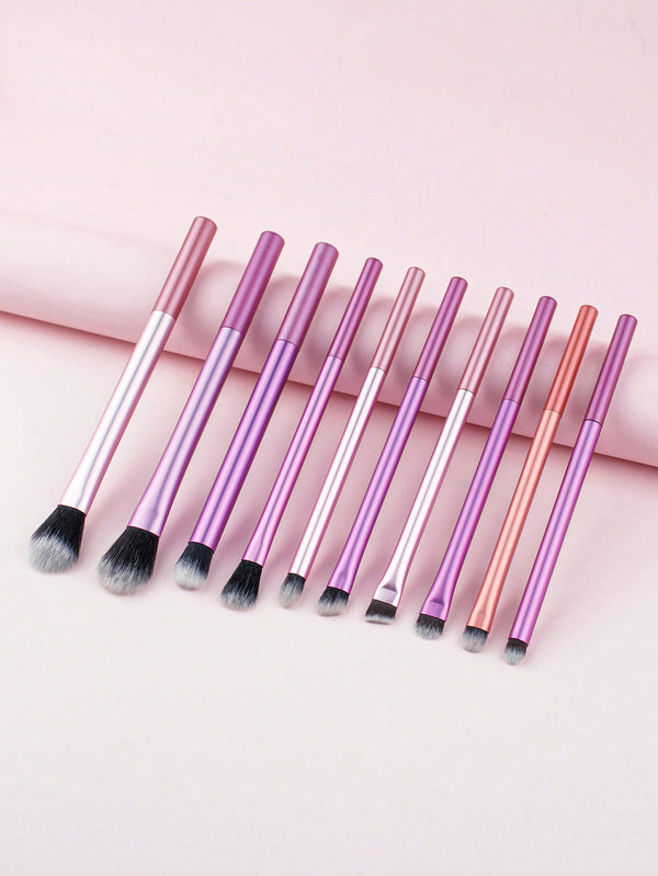 Shein - New Arrival 10pcs Fiber Hair Eyeshadow Brush Set, Multifunctional Eye Makeup Brushes, Portable For Travel