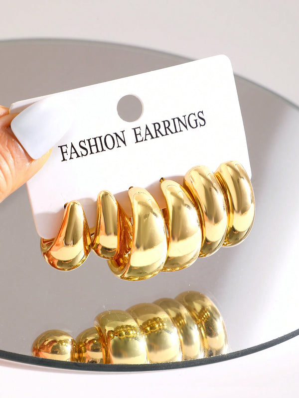 Shein - 6pcs/set Fashionable Chic Chunky Hoop Earrings Set, Suitable For Parties, Dates, Gifts And Daily Wear