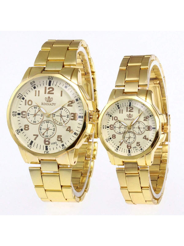 Shein - 2pcs Classic Simple Quartz Watches Stainless Steel Watch Couple Watch