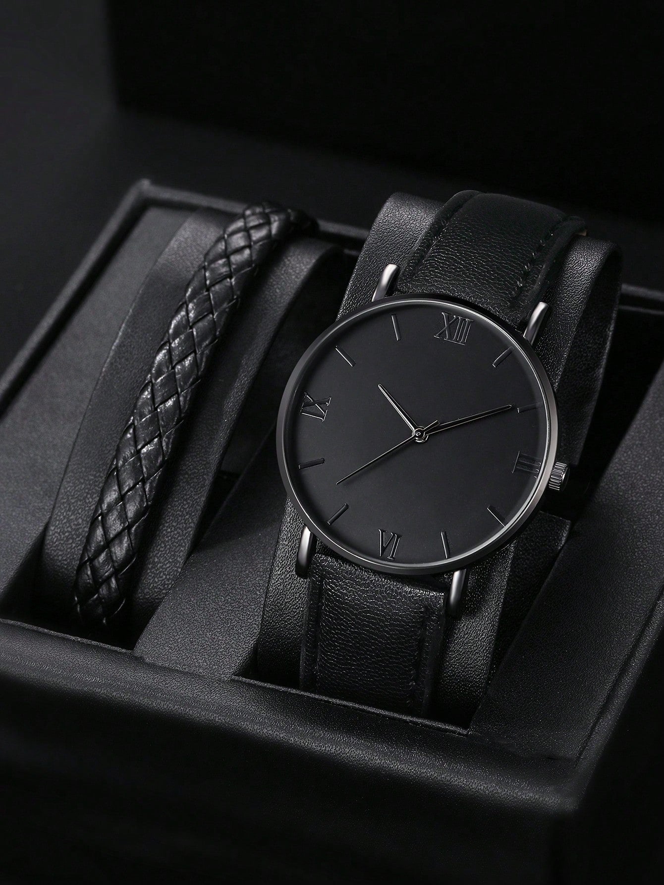 Shein 2pcs set Men s Casual Black Quartz Watch And Bracelet Bagallery shein-2pcs-set-men-s-casual-black-quartz-watch-and-bracelet-bagallery