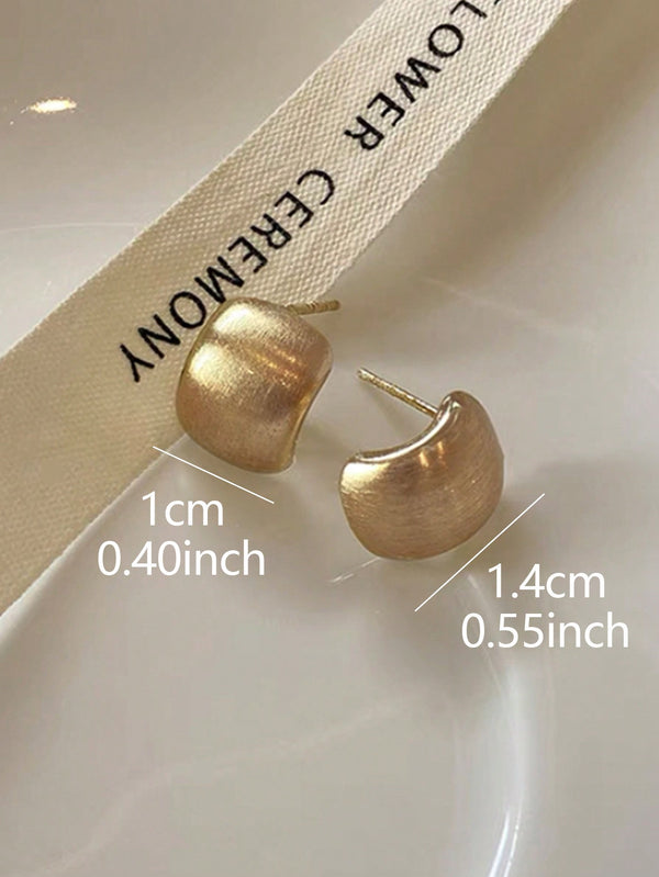 Shein - 1pair Simple French Metal Bead Design Vintage Personality Fashion Easeful Matte Texture Stud Earrings For Women's Daily Life, Date And Commuting