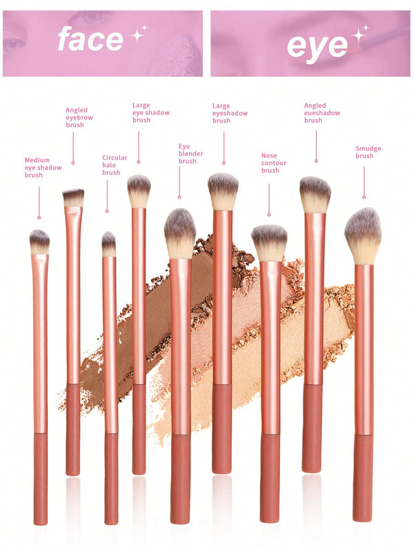 Shein - 9pcs makeup brush sets Premium Synthetic hair Eyeshadow Blending brush sets cosmetics tools for face and eyes