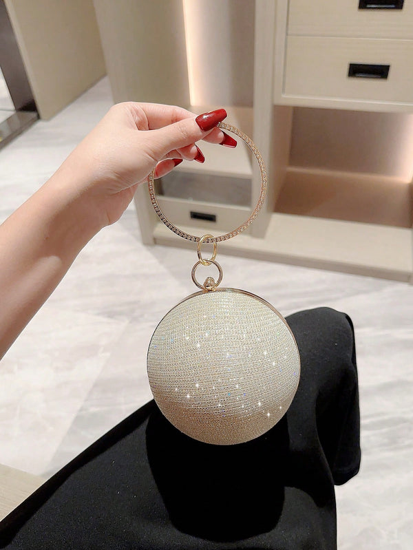 Shein - Women's Sparkling Round Ball Shaped Handbag With Rhinestone Embellished Bracelet Handle