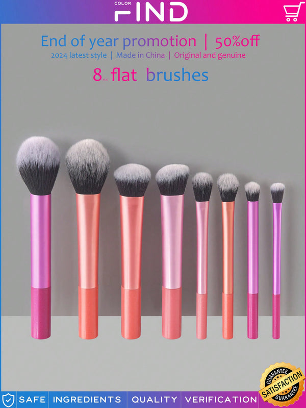 Shein - 8pcs/set Multicolor Makeup Brush Set Including Blush Brush, Powder Brush, Contour Brush, Eye Shadow Brush, Blending Brush, Highlighter Brush, Bronzer Brush, Factory Direct Sales, Findcolor