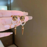 Shein - 1 Pair Of Personalized Leopard Print Heads, Niche Mysterious Trendy Cool Style Alloy Earrings, Niche Fashion Ladies, Daily Wear For Multi-occasion Gatherings
