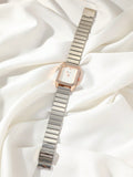 Shein - New Style Classic Simple Business Women's Stainless Steel Band Quartz Watch With Diamond Decor