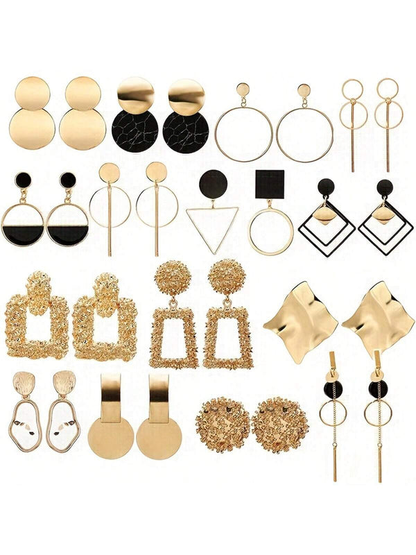 Shein - 5 Pairs Set Drop Earrings Different Shaped Female Ear Decor 18K Gold Plated Alloy Jewelry Simple Bohemian Style