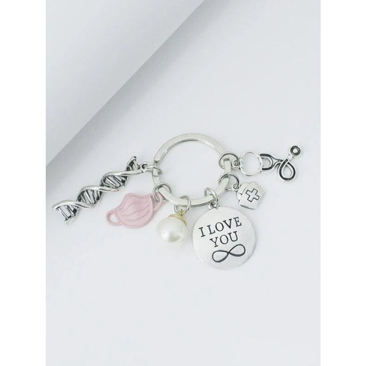 Shein- Slogan Graphic Round Charm Keychain