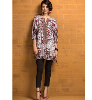 Nishat Linen- FS19-71 Maroon Printed Stitched Micro Modal Fusion Shirt - 1PC