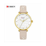 Curren- Leather Wristwatch with Rhinestone Ladies  Quartz Watch- 9046 -Beige