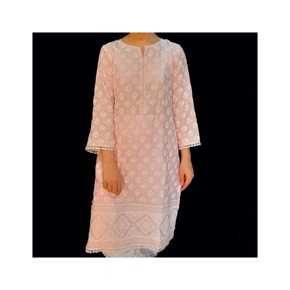 Zardi- Embossed Cotton Kurti – Pink – ZK95