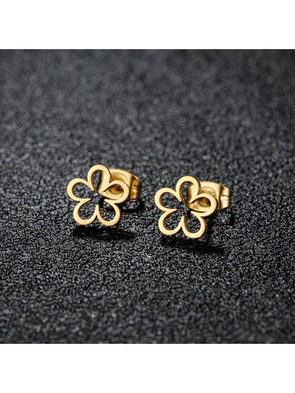 Shein - 1Pair Cute Flower Earrings for Women 2023 Trending Golden Color Stainless Steel New In Earrings Party Wedding Jewelry Gift