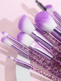 Shein - 10pcs Clear Crystal & Flowing Sand Makeup Brush Set, Including Eyeshadow Brush, Blush Brush, Loose Powder Brush