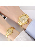 Shein - 2pcs Watches For Men And Women, Electronic Quartz Watch With Steel Strap, Gift For Couple
