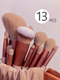 Shein - 13Pcs Portable Makeup Brush Set For Blush, Makeup Brushes Set,Eyeshadow Cosmetic Brush Set Blush Brush Makeup Tools,Maillard,Essential For Home,Travel Size,Easy To Store,Clothing Matching