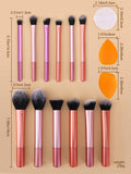 Shein - 12pcs Makeup Brush Set Including Powder Brush, Blush Brush, Concealer Brush, Eyeshadow Brush & 2 Orange Makeup Sponges & 1 White Powder Puff, Suitable For All Skin Types