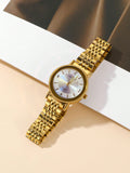 Shein - New Arrival Gold Color Couple Watch, Waterproof Steel Bracelet Korean Fashionable Simple Casual Quartz Wristwatch For Men And Women