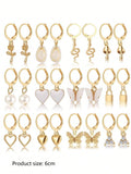 Shein - 1 Set Gold-Ish Luxurious Texture Style Earrings Set, Including 12 Pairs Dangling Earrings, Suitable For Daily Wear, Parties