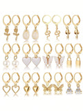 Shein - 1 Set Gold-Ish Luxurious Texture Style Earrings Set, Including 12 Pairs Dangling Earrings, Suitable For Daily Wear, Parties