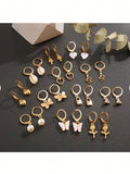 Shein - 1 Set Gold-Ish Luxurious Texture Style Earrings Set, Including 12 Pairs Dangling Earrings, Suitable For Daily Wear, Parties