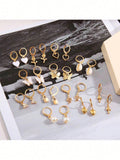 Shein - 1 Set Gold-Ish Luxurious Texture Style Earrings Set, Including 12 Pairs Dangling Earrings, Suitable For Daily Wear, Parties