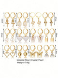 Shein - 1 Set Gold-Ish Luxurious Texture Style Earrings Set, Including 12 Pairs Dangling Earrings, Suitable For Daily Wear, Parties