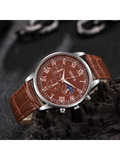 Shein - 2pcs/Set Men's Pu Strap Three Eye Roman Dial Casual Business Quartz Watch And Fashion Layered Wallet Without Box