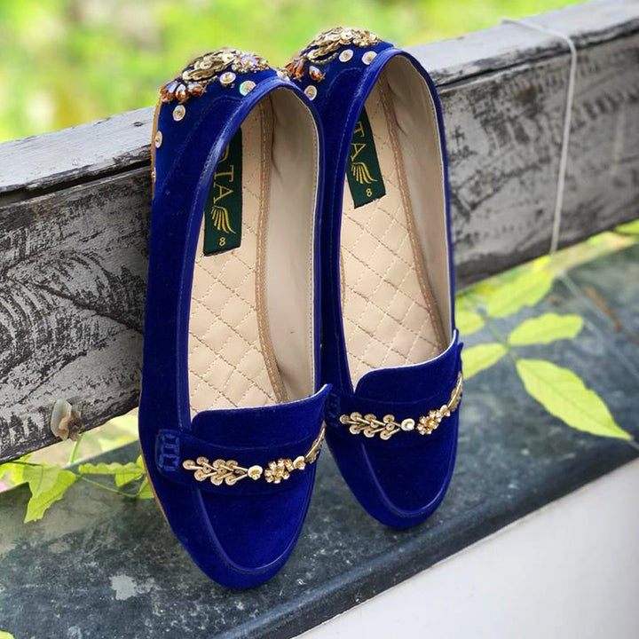 Tauheed Ansari Women Fancy Blue Slightly Jeweled Velvet Pumps – Bagallery
