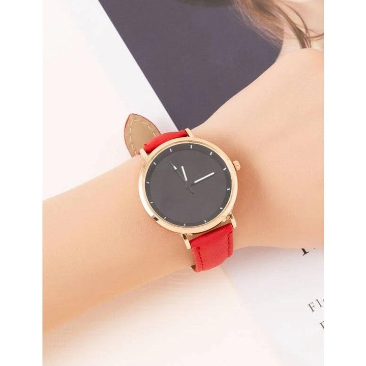 Shein- Round Pointer Quartz Watch- Red