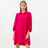 Lefties- Fuchsia Shirt Dress With 3/4 Length Sleeve