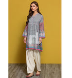 Nishat Linen- PPE19-27 Grey Digital Printed Embroidered Stitched Lawn Shirt - 1PC