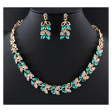 Dama Rusa- Rose Gold & Antique Blue Floral Crystal Jewellery Set for Women- TM-ER-26