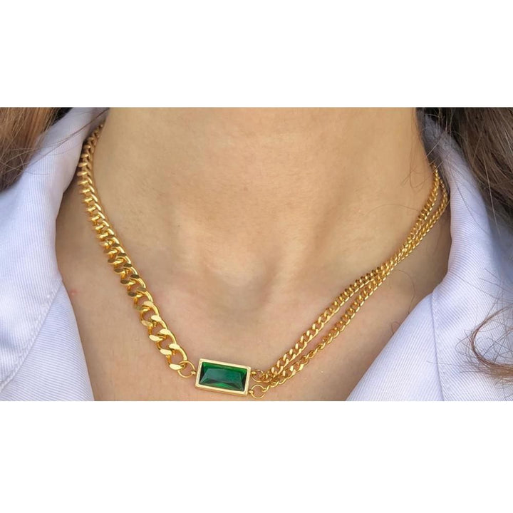 Jewels By Noor- 18k goldplated emarald necklace