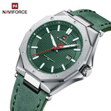 Naviforce Unique Green Dial Leather Strap Watch