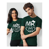 Wf Store- Pack Of 2 MRS. MR Printed Half Sleeves Tee - Green