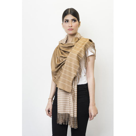 Woolen Printed Stole Fawn