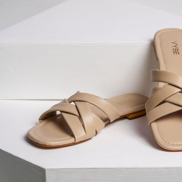 VYBE- Three Strap Slide-Beige
