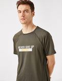 Koton- Printed Crew Neck Short Sleeve T - Shirt - Khaki