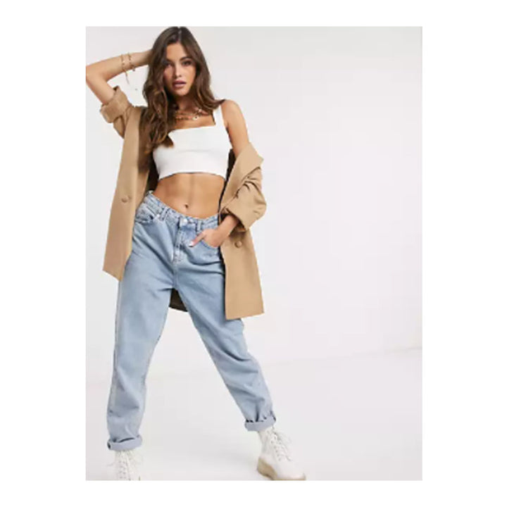 Asos- Flounce London square neck slinky crop top in white