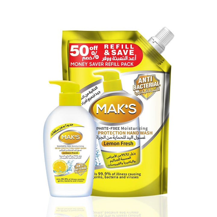 Mak's Germs- Protection Hand Wash Sulphate Free Lemon Fresh 200ml