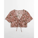 Romwe- Tie Front Ditsy Floral Crop Top