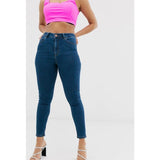 Asos Design- Petite Ridley High Waisted Skinny Jeans In Rich Mid Blue Wash