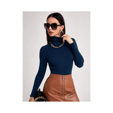 Mardaz- Turtleneck Ribbed Knit Sweater Navy Blue