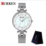 Curren- Luxury Creative Simple Quartz Watch Women's Dress Steel Mesh Watches New Clock Ladies Bracelet Watch- 9056- Silver