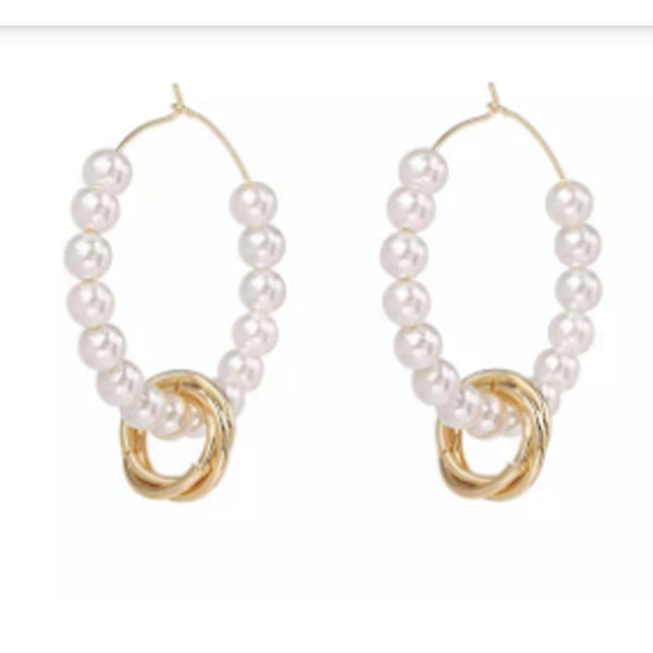 Shein- Fashion Jewelry 1 Pair Pearls Geometric Hoop Earing