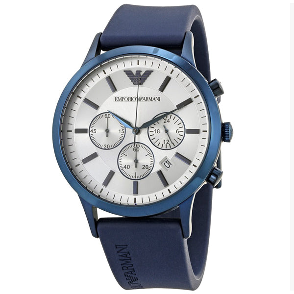 Emporio Armani- Men’s Chronograph Quartz Silicone Strap Silver Dial 44mm Watch AR11026