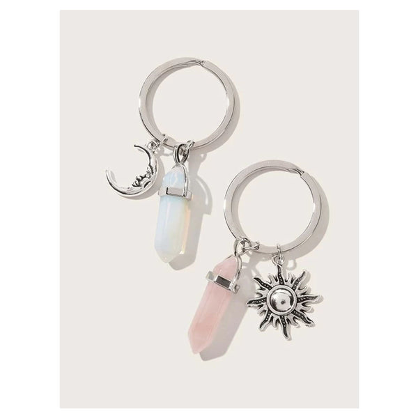 Shein- 2pcs Sun & Moon Charm Couple Keychain