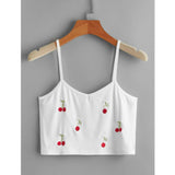 Romwe- Cherry Embroidery Crop Cami