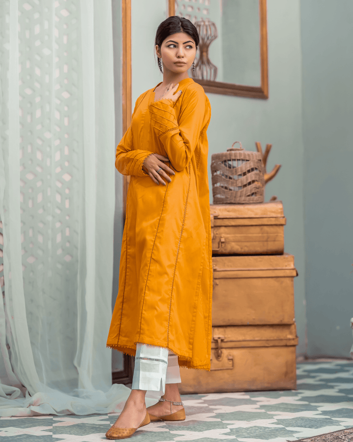 Santoor Raag Peelu - Mustard - Two Piece Stitched